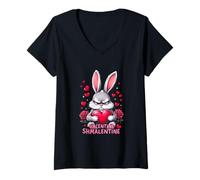 Donna Grumpy Bunny VALENTINE SHMALENTINE Romantico Divertente Coniglio Maglietta con Collo a V