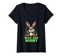 Donna Grumpy Bunny WILD AND WHINY Wild Wild Wild Adventure, divertente coniglio Maglietta con Collo a V