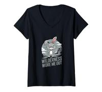 Donna Grumpy Bunny WILDERNESS WORE ME OUT All'aperto Divertente Coniglio Maglietta con Collo a V