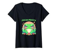 Donna Grumpy Face Angry Frog Feelin Froggy Anime Style Ragazze Maglietta con Collo a V