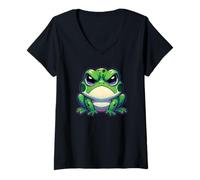 Donna Grumpy Face Frog Carino Ragazze Grafica Maglietta con Collo a V