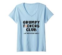 Donna Grumpy Fockers Club Divertente Vecchio Uomo Sarcastico Nonno Maglietta con Collo a V