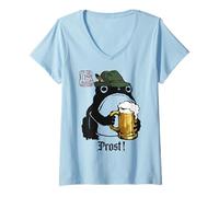 Donna Grumpy Frog Funny Prost! Birra Tedesca Anime Giapponese Maglietta con Collo a V