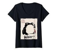 Donna Grumpy Frog Funny What? Creepy Frog Knife Anime Giapponese Maglietta con Collo a V
