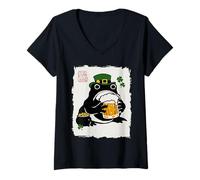 Donna Grumpy Frog Japanese Men Women St. Patrick's Day Beer Maglietta con Collo a V