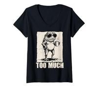 Donna Grumpy Frog Too Much Divertente introverso Coffee Meme Maglietta con Collo a V