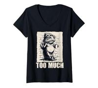 Donna Grumpy Frog Too Much Divertente introverso Coffee Meme Maglietta con Collo a V