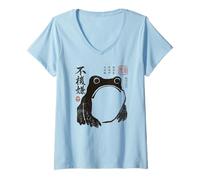 Donna Grumpy Japanese Frog Funny Vintage Graphic Maglietta con Collo a V