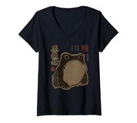 Donna Grumpy Japanese Frog Funny Vintage Grunge Maglietta con Collo a V