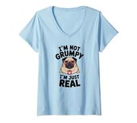 Donna Grumpy Pug Coffee Lover Keeping It Real Sarcastico Cane Umorismo Maglietta con Collo a V