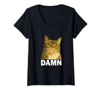 Donna Grumpy Tabby Cat Damn Meme Funny Weird Cat Face Meme Maglietta con Collo a V