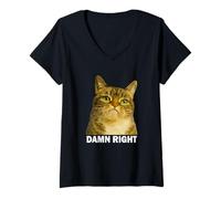 Donna Grumpy Tabby Cat Damn Right Meme Funny Weird Cat Face Meme Maglietta con Collo a V