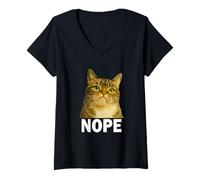 Donna Grumpy Tabby Cat Nope Funny Weird Cat Face Meme Maglietta con Collo a V