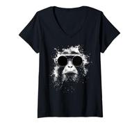 Donna Grunge Style Hipster Scimmia con Occhiali da Sole Maglietta con Collo a V