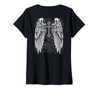 Donna Grunge Wings Angel On Back Cross y2k 2000s Goth Emo Harajuku Maglietta con Collo a V