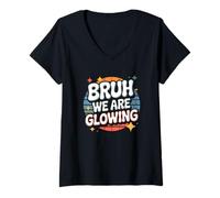 Donna Gruppo Bruh We Are Glowing Retro Hello Summer Glowing Era Maglietta con Collo a V