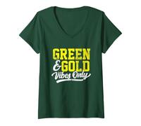 Donna Gruppo di Football delle scuole Superiori Green & Gold Vibes Only Game Day Maglietta con Collo a V