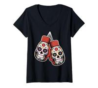Donna Guanti da Boxe Sugar Skull Day of The Dead Maglietta con Collo a V
