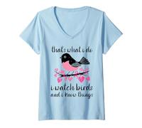 Donna Guarda Gli Uccelli Sanno Cose Minimalista Cortile Uccello Maglietta con Collo a V