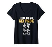 Donna Guarda il mio six pack battuta scacchi divertente Maglietta con Collo a V