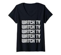 Donna Guarda la TV Maglietta con Collo a V