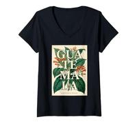 Donna Guatemala Botanical Voyage Vintage Floral Poster Maglietta con Collo a V