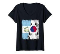 Donna Guatemala Corea del Sud Mezza Bandiera Guatemalteco Corea del Sud Maglietta con Collo a V