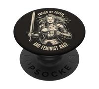 Donna guerriera alimentata dal caffè e dalla rabbia femminista Caffeina PopSockets PopGrip Adesivo