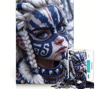 Donna guerriera con pittura blu Puzzle da 1000 pezzi per adolescenti Gioco stimolante per la mente Incastri precisi Senza spazi vuoti Attività rilassante di gruppo al chiuso (38x26cm)