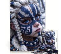 Donna guerriera con pittura blu, puzzle da 1000 pezzi per adulti, stimola la memoria, passatempo rilassante, taglio di qualità, sorpresa di compleanno (38x52cm)