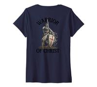 Donna Guerriero di Cristo | Templare cattolico cristiano Maglietta con Collo a V