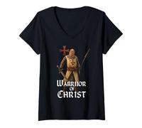 Donna Guerriero di Cristo | Templari Knight | Guerriero cattolico Maglietta con Collo a V