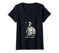 Donna Guerriero di Spartan Qui Siamo in Piedi Here We Stand Maglietta con Collo a V