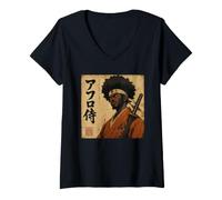 Donna Guerriero Katana del Mese della Storia Nera del combattente dei Samurai africani Maglietta con Collo a V