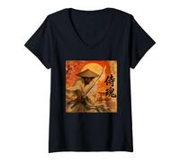 Donna Guerriero Samurai Africano Katana Black History Month Bushido Maglietta con Collo a V