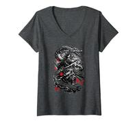 Donna Guerriero Samurai Drago Ultimo Maglietta con Collo a V