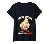 Donna Guess What Chicken Butt Funny Chicken Men Women Kids Maglietta con Collo a V