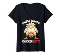 Donna Guess What Chicken Butt Funny Chicken Men Women Kids Maglietta con Collo a V