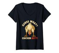 Donna Guess What Chicken Butt Meme Funny Chicken Farmer Maglietta con Collo a V