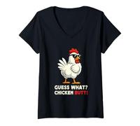 Donna Guess What Chicken Butt Meme Funny Chicken Farmer Maglietta con Collo a V