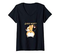 Donna Guess what? Corgi butt Funny Welsh Corgi Maglietta con Collo a V