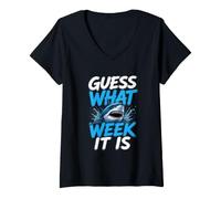 Donna Guess What Week it is - Cool Cartoon Shark Graphic Maglietta con Collo a V