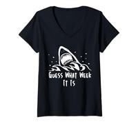 Donna Guess What Week It Is Funny Shark Camicia Uomo, Donna Maglietta con Collo a V