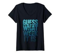 Donna Guess What Week It Is Maglietta con Collo a V