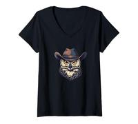 Donna Gufo fresco con un cappello da cowboy occidentale vestito Maglietta con Collo a V