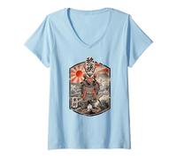 Donna Gufo Guerriero Ukiyo-e Samurai Giapponese Art Maglietta con Collo a V