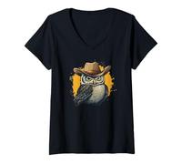 Donna Gufo Hooting con un costume da cowboy country Maglietta con Collo a V