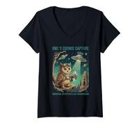 Donna Gufo Space Explorer Cosmico UFO rapimento Alieno Maglietta con Collo a V
