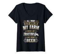 Donna Guida Il Mio Trattore Funny Farmer Farming Maglietta con Collo a V