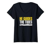 Donna Guida Le Maree Christian Faith Ocean Believer Maglietta con Collo a V